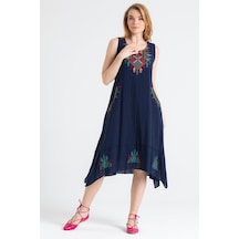 Kolsuz Şile Bezi Antik Nakışlı Midi Boy Elbise Lacivert Lcvt-lacivert Lacivert