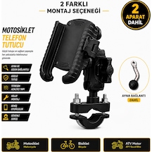 Titreşim Önleyicili Motosiklet Telefon Tutucu Ayna + Gidon Bağlantı