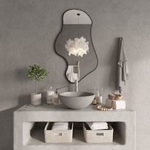 70x119 Cm Dalgalı Siyah Çerçeveli Asimetrik Ayna Banyo Ve Dekor İçin Irregular Organik Form Duvar Aynası Siyah