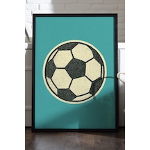 Futbol Topu Siyah Ahşap Çerçeveli Poster, Dekoratif Spor Duvar Tablosu