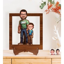 Bk Gift Kişiye Özel Baba-oğul Karikatürlü Ahşap 3d Standlı Biblo-1, Babalar Günü Hediyesi, Babaya Hediye Kobitmeyencom31613 Bk Gift