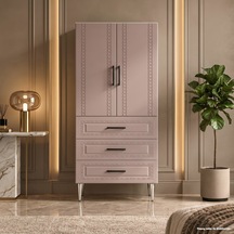Murano Çok Amaçlı Dolap 60 Cm 2 Kapak 3 Çekmece Soft Pudra - Çok Amaçlı Kiler Dolabı Beyaz