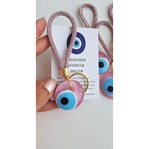 Lüks Hediyelik Orjinal Gerçek Cam Ve Zirkon Taşlı Anahtarlık - Çanta Süsü - Şeker Pembe - 12 Cm