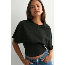 Bozzbozzcollection Yarasa Kollu Siyah Crop Tişört Kadın