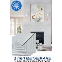 1m² 50cmx50cm 4 Adet Beyaz 3d Abs Pvc Çizgili Desenli Dayanıklı Duvar Paneli Silinebilir