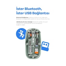 Bluetooth Usb Çift Modlu Sessiz Mouse, Şeffaf Mıknatıslı Kapaklı, Type-c Şarjlı, Dpi Ayarlı, Kablosuz 10m Çekim Mesafeli, Masaüstü Kısayol Tuşlu, Taşınabilir Şarjlı Mouse Siyah Lisinya