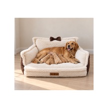 Peluş Fiyonklu Kedi Ve Köpek Koltuğu Tamamen Fermuarlı Çıkarılabilir İç Minder Boncuk Elyaf Kaydırmaz Taban Kedi Ve Köpek Yatağı Beyaz Peluş Koyu Kahve - 939595052