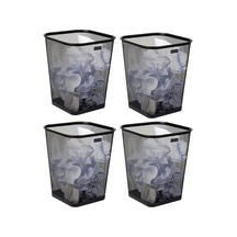 Mesh Çöp Kovası, Atık Kağıt Sepeti, Kare, Ofis, Metal Örgü, 9.8 "u X 9.8" G X 12.25" H, 4'lü Set, Siyah Çok Renkli
