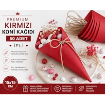 Premium Kırmızı Koni Kağıdı 50 Adet İpli Hediyelik İkram Ve Şeker Sunum Külahı