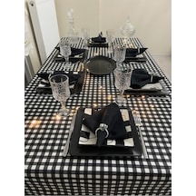 Sıvı Geçirmez Dertsiz Masa Örtüsü Kareli Desen Siyah
