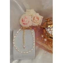 24k Altın Kaplama Gerçek Arpa İnci Tasarım Bileklik Beyaz Tek Eba Gold