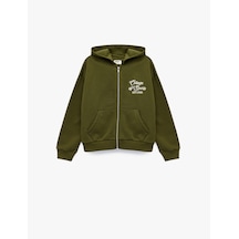 Koton Şardonlu Uzun Kollu Kapşonlu Fermuarlı Sweatshirt Haki 6wkg10080ak Haki