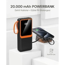 Dahili Çoklu Kablolu 20000 Mah Powerbank Dijital Pil Göstergeli Telefon Şarj Cihazı Çok Renkli