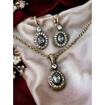 Oval Kesim Zirkon Taşlı Set Beyaz