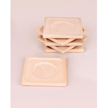 6 lı Ahşap Çay Tabağı Çay Tabak Kare 9,5*9,5cm