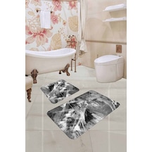 Gri Mermer Görünümlü Banyo Halısı Klozet Paspas Seti Bs002n11