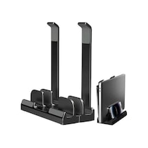 Mcstorey Laptop Stand Dikey Ve Eğimli 3 Slotlu Ayarlanabilir Masaüstü Organizer Telefon Tablet Uyumlu Kaymaz Silikon Pedli Ergonomik Masa Düzenleyici Pvc Tpu Alaşım Siyah