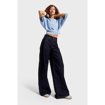 Itsbasic Kadın İndigo Renk 7w5-50 Palazzo Fit %100 Koton İç Boy 80cm Denim Jean