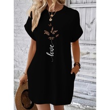 Kadın Kısa Kollu Bisiklet Yaka Cepli Kelebek Baskılı Viskon Elbise Çok Renkli