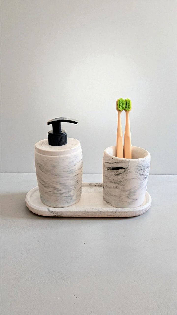 Marble Serisi Beton Banyo Seti Gri