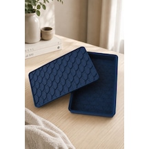 Desenli Kapaklı Dekoratif Kutu Masa Üstü Organizer Takı Aksesuar Saklama Kutusu Pla 20x12.5 Cm Lacivert