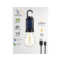 Taşınabilir Askılı Ampul Kamp Lambası,solar Ve Usb Type-c Şarjlı Led Ampul Lamba,su Geçirmez,iç/dış Mekan,kamp,çadır,bahçe,aydınlatma Şeffaf