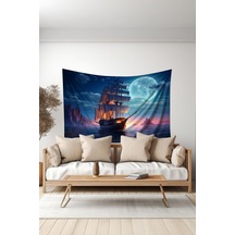 Ay Işığı Yelkenli Desenli Duvar Halısı Duvar Örtüsü Tapestry Süet Dokulu Kumaş