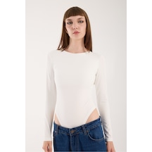 Gugus Kadın Bisiklet Yaka Uzun Kollu Çıtçıtlı/zıbın Body Beyazz