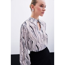 Sateen Kol Aksesuarlı Desenli Bluz - Siyah-135914 Siyah