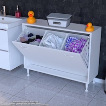Modilayn Söke 95x75x32,5 Cm' Lik Ultra Geniş 3 Çamaşır Sepet Hazneli Dolap Banyonuzun Yeni Gözdesi Beyaz