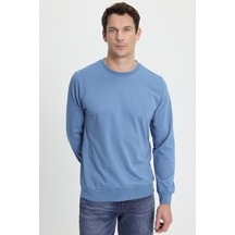 Tudors Erkek Relax Fit Rahat Kesim %100 Pamuk 2 İplik Bisiklet Yaka Mavi Sweatshirt-41518