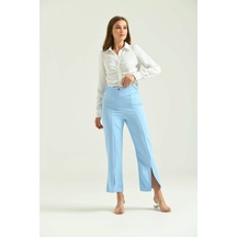 Kadın Mavi Beli Büzgülü Paça Detay Kumaş Pantolon 001