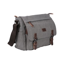 Bagacar Kanvas Kumaş Laptop Bölmeli Unisex Çapraz Çanta Gri