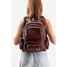 Baginn Suni Deri Kadın Sırt Çantası 38 28 Cm Mega Bag Günlük Kullanıma Uygun Çok Cepli İçi Astarlı Bordo