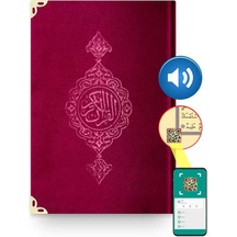 Orta Boy Kadife Kur'an-ı Kerim (Bordo, Yaldızlı, Mühürlü)