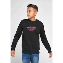 Tshirthane Queen Bohemıan Rhapsody Logo Baskılı Unisex Çocuk Siyah Sweat Siyah