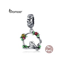 Bamoer Yeni Varış 100% 925 Ayar Gümüş Baharın Habercisi Kuş Kafesi Kolye Charm