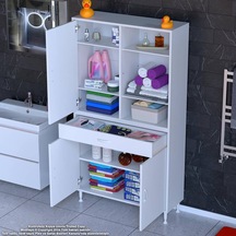 Modilayn Afra 95x173x32,5 Cm 1 Çekmece 3 Kapak 5 Raf 8 Bölme Çok Amaçlı Banyo & Mutfak Dolabı Beyaz