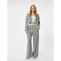 Koton Crop Blazer Ceket Fleto Cepli Viskon Karışımlı Gri Çizgili 4sak50128uw Gri
