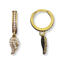 Oya Silver Minimal Taşlı Sallantılı Melek Kanadı 24k Altın Kaplama Gümüş Halka Küpe 1.2x1.2 Cm Oya Silver Minimal Taşlı Sallantılı Melek Kanadı 24k Altın Kaplama Gümüş Halka Küpe 1.2x1.2 Cm