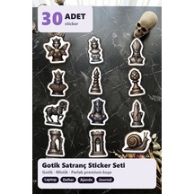 30 Adet Gotik Satranç Sticker Seti - Laptop, Defter, Ajanda İçin Çok Renkli