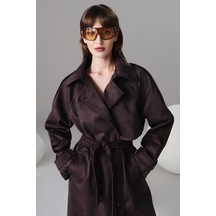 Hatemoğlu Kahverengi Dinamik Fit Bebe Yaka Yünlü Oversize Pardösü