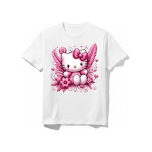 Urbantrendstore Hello Kitty Unisex Kız Çocuk Bisiklet Yuvarlak Yaka Basic Kısa Kollu %100 Pamuk Tişört Beyaz