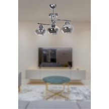 Fuji Modern Dekoratif Salon - Mutfak - Yatak Odası Gri Renk Füme Camlı 3 Lü Avize Gri - Füme