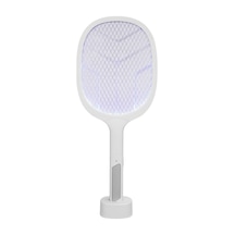 Beyaz-gri, 3000v, Raket Tipi, Uv Mor Işıklı, 1200mah, Bataryalı, Şarj Edilebilir, Sinek Öldürücü