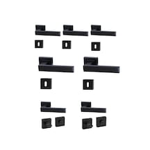 Kare Rozetli Kapı Kolu 7'li Set 3+1 Daire İçin Geçerli Siyah