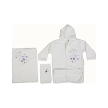 %100 Pamuk Yenidoğan Bebek Çocuk Bornoz Havlu Takımı Set 0-2 Yaş Krem-standart Krem