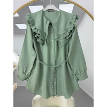 Lovie Moda Fırfır Yaka Bağcıklı Tunik Yeşil Lovie Moda Fırfır Yaka Bağcıklı Tunik Yeşil
