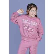 Toontoy Kız Çocuk Baskılı Düşük Kol Sweatshirt Gülkurusu