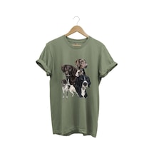Avcılık Hunting Pointer Av Köpekleri Baskılı %100 Pamuk Regular Fit Unisex T-shirt Haki